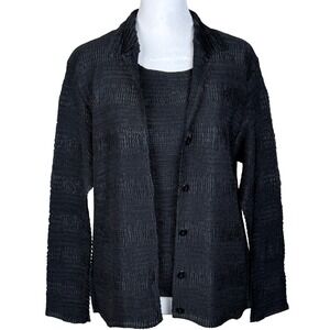 Pile Ou Face Paris Plisse Twin Set Womens OS Black Textured Jacket Tank Top Goth
